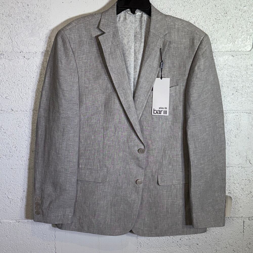 Bar III Men's Slim-Fit Chambray Linen Suit Jackets, grey 44R $360